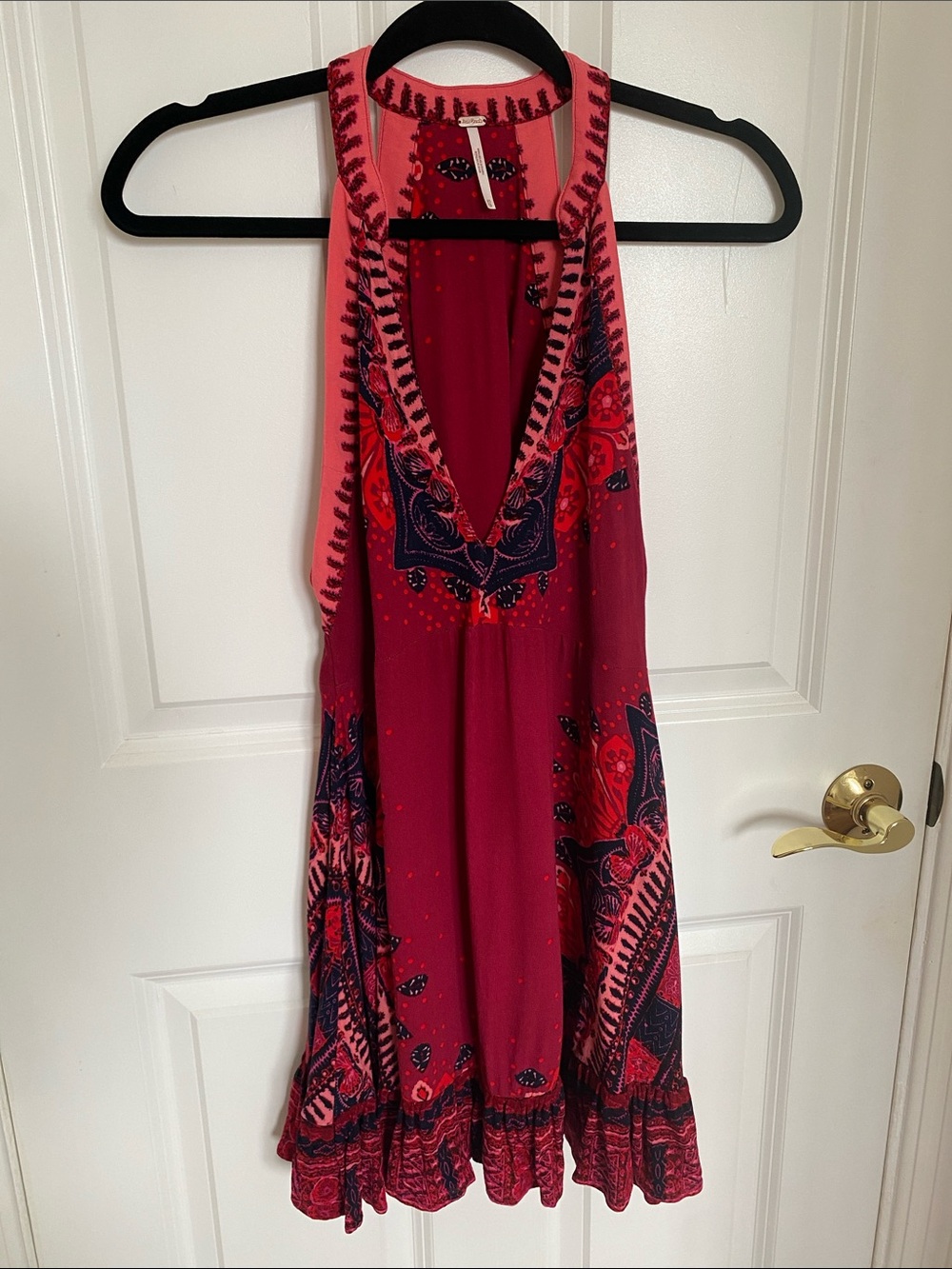 Free People Women's Red Burgundy Mini Dress with Paisley Print Size XS